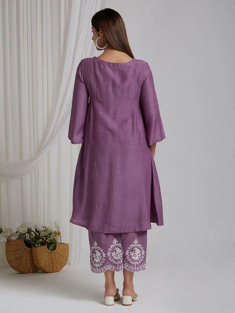 Elegant Mauve Cotton Kurta Set with Chevron Dupatta