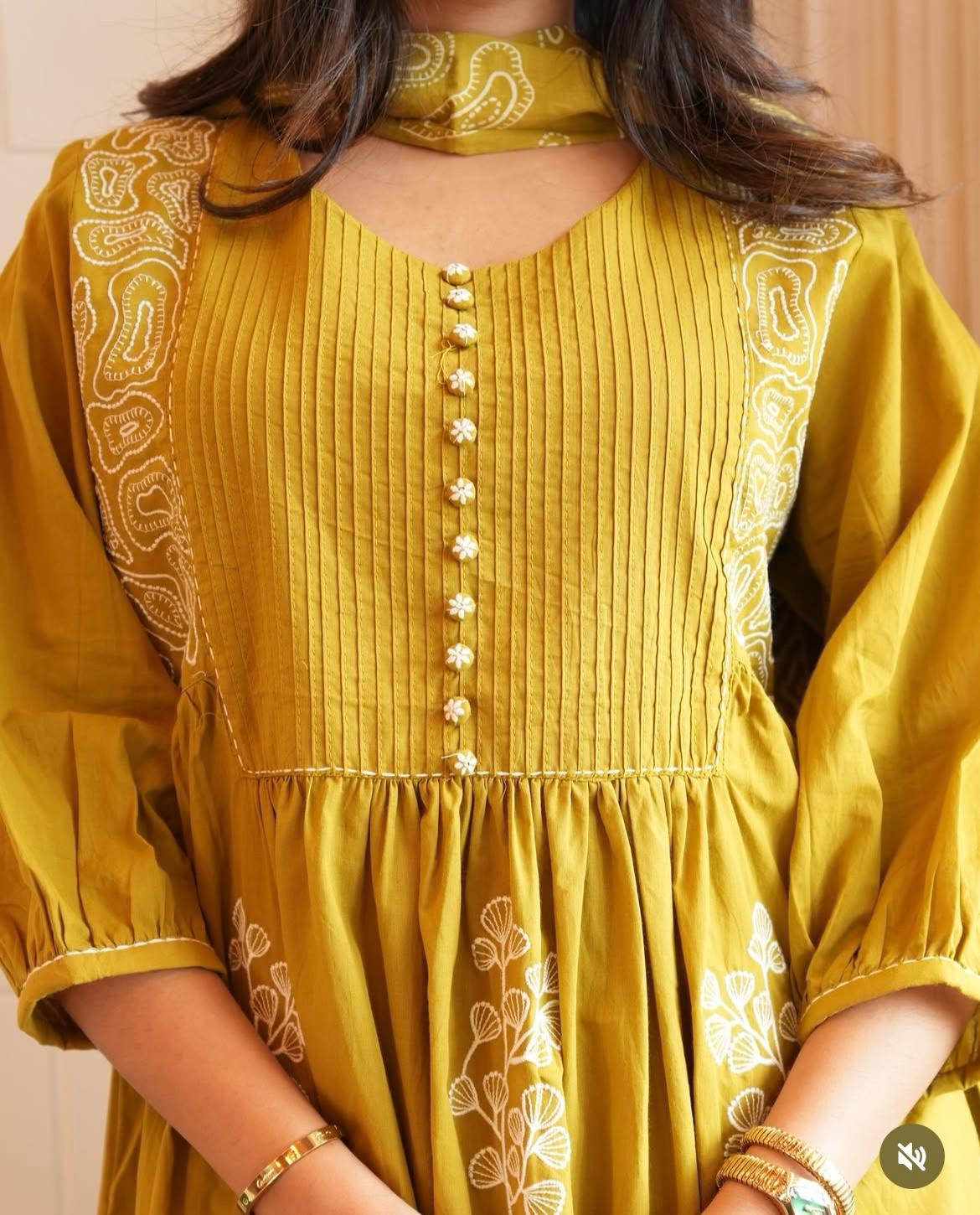 Mustard Yellow Embroidered  Kurta Set with Dupatta For Woman