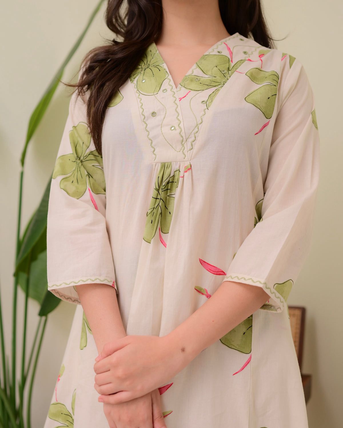 Floral Printed White Cotton Co-ord Set For Women